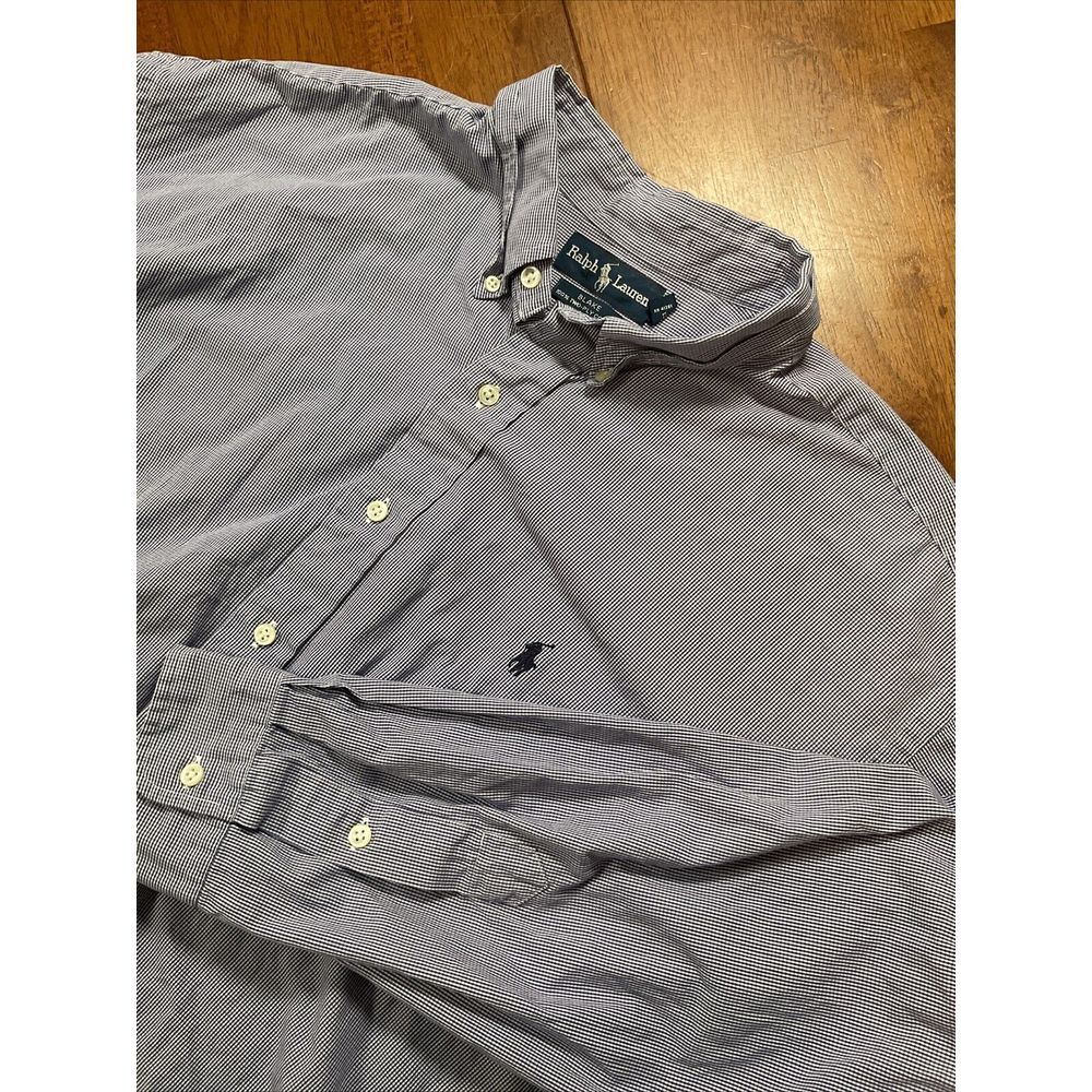 Ralph Lauren Shirt Mens XXL Blue Checked Blake Two-Ply Cotton Button Down